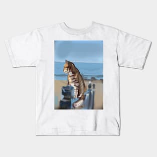 A  ginger cat looking at the ocean Kids T-Shirt
